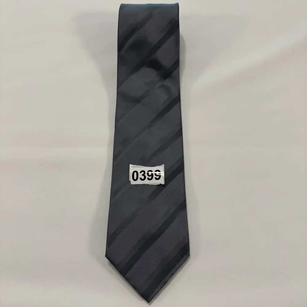 Barneys New York Gray And Black Striped 100% Italian Silk Tie